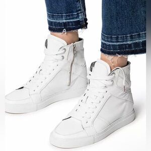 Zadig & Voltaire Women's White High-Top with Zipper Leather Sneakers Size 8 (39)